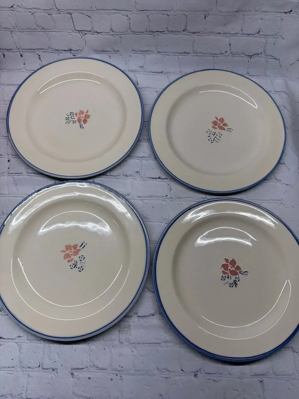 Longaberger Meadow Blossom Set of 4 dinner plates Hartstone Pottery 11